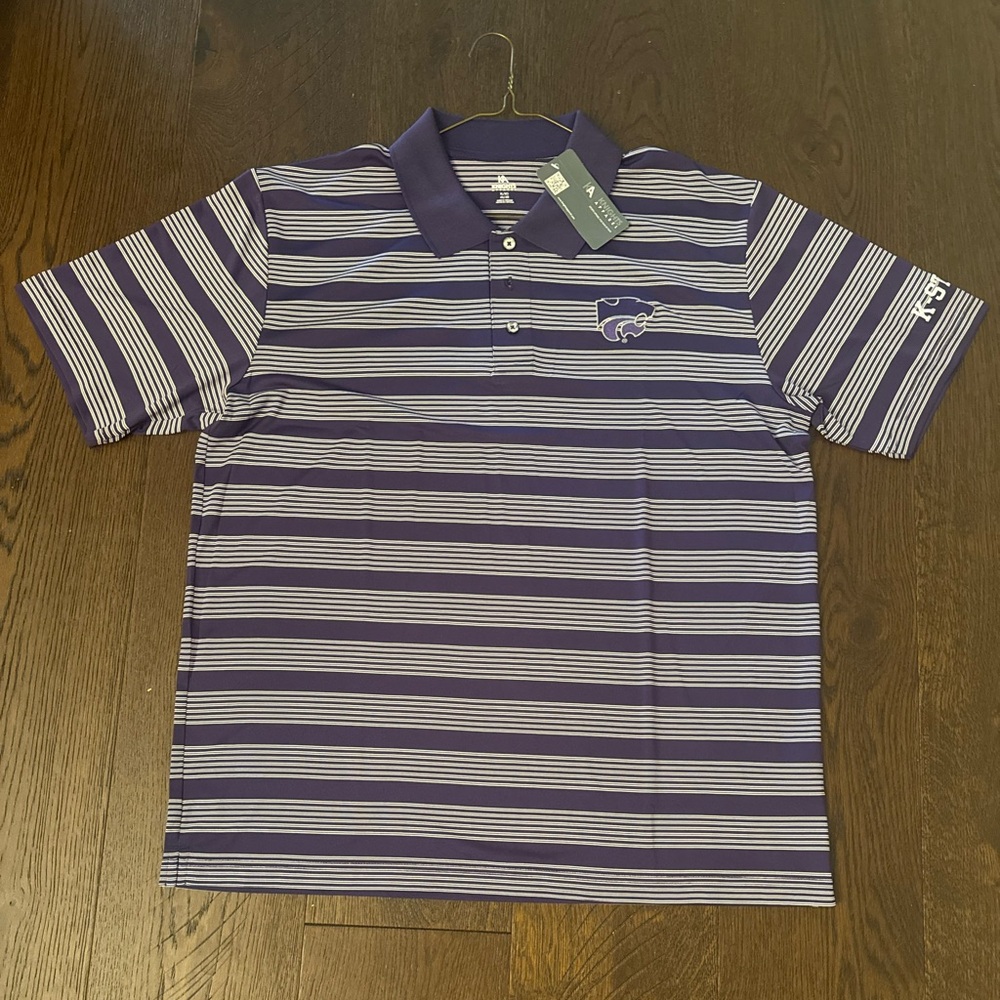 Knights Apparel Kansas State University Purple and White Striped Powercat Polo